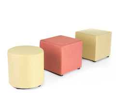 Ottomans soft upholstery Ottomans-Round or Box shapes for office, break out, Educational| NZ made