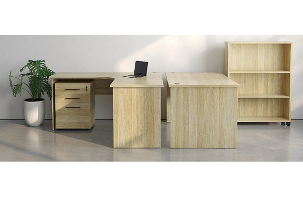 Cubit Slab End Workstation-Traditional Fixed height office corner Workstation-Melamine Oak finish