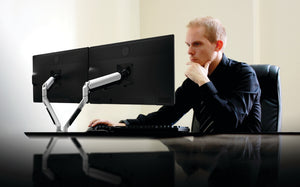 Cutlass Double Monitor arm- clamp on - Grommet through desk fitting