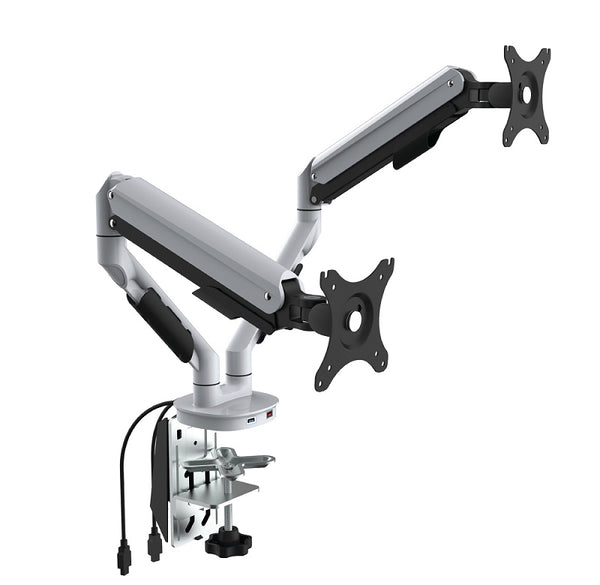 Cutlass Double Monitor arm- clamp on - Grommet through desk fitting