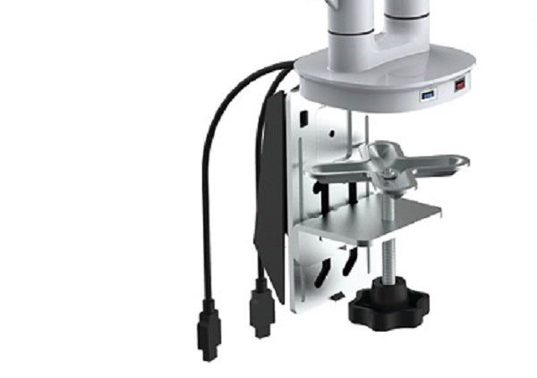 Cutlass Double Monitor arm- clamp on - Grommet through desk fitting