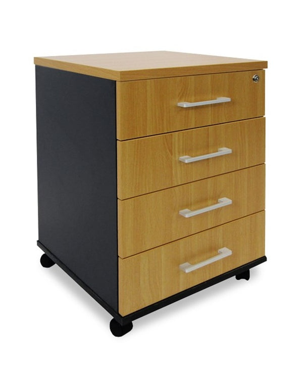 Delta mobile drawer unit- Locking-3 and 4 drawers- Beech and Charcoal finish