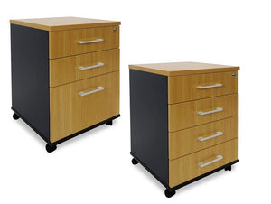 Delta mobile drawer unit- Locking-3 and 4 drawers- Beech and Charcoal finish