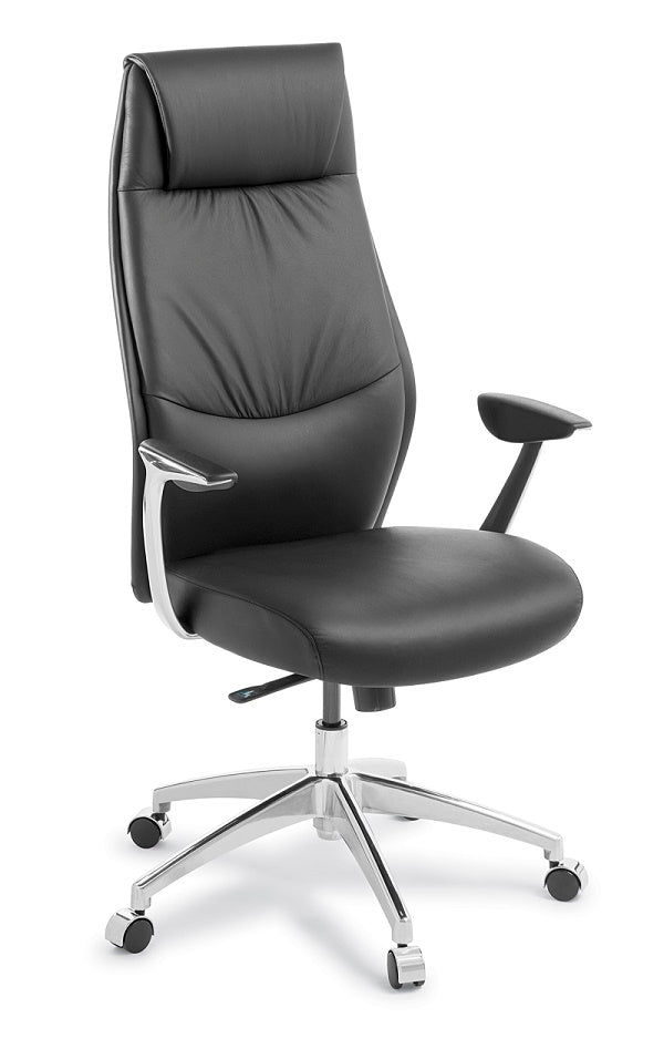 Domain leather executive chair-High or Mid back options-Black leather with PU vinyl-