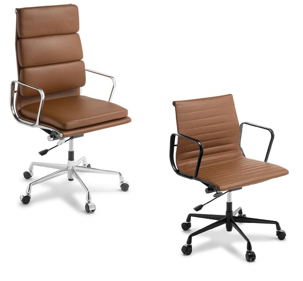 Tan Leather Eames replica boardroom chair-Chrome or Black frame