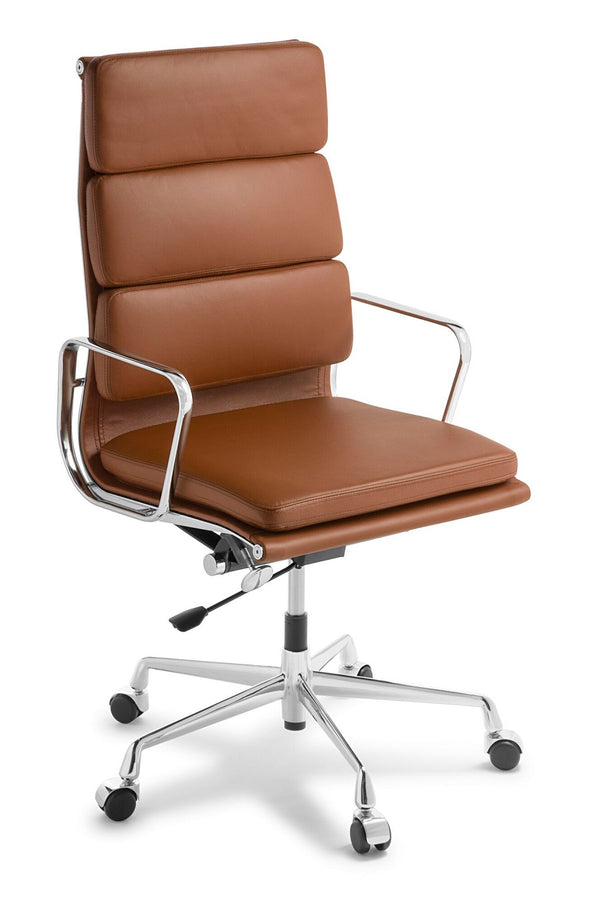 Tan Leather Eames replica boardroom chair-Chrome or Black frame
