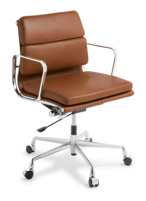 Tan Leather Eames replica boardroom chair-Chrome or Black frame