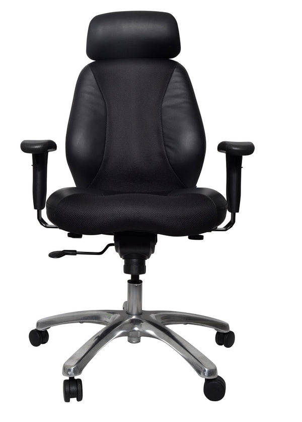 Everest high back executive chair with arms- Leather and mesh upholstery- flat pack delivery
