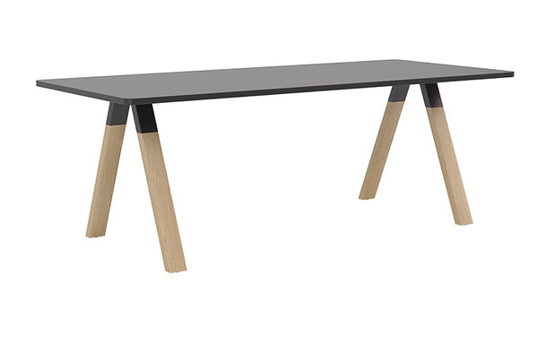 Ligna Meeting Table with solid Oak timber legs and black steel frame| 4 to 8 seater tables