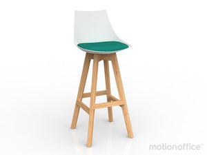Luna Bar stool - Black or White seat with Oak Legs plus upholstered cushion