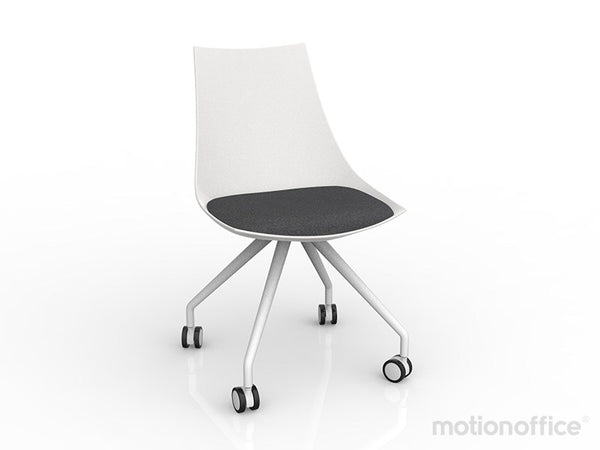 Luna visitor chair with castors| Black or White seat with fabric cushion-Run out special