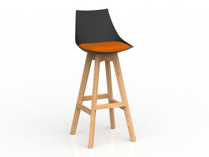 Luna Bar stool - Black or White seat with Oak Legs plus upholstered cushion