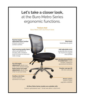 Metro 2 mesh High back Office Chair-polished trolley base-3 lever adjustment- AFRDI certified -