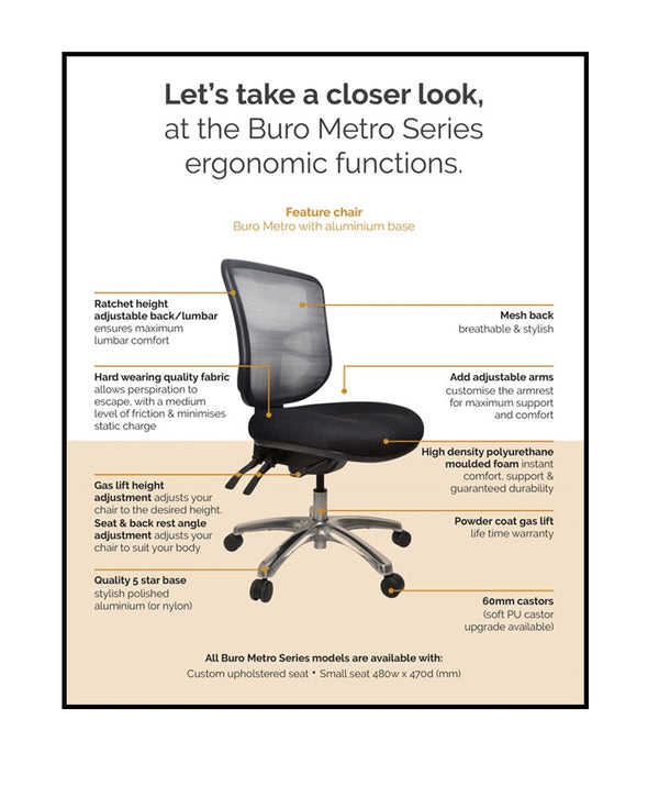 Metro 2 mesh High back Office Chair-polished trolley base-3 lever adjustment- AFRDI certified -