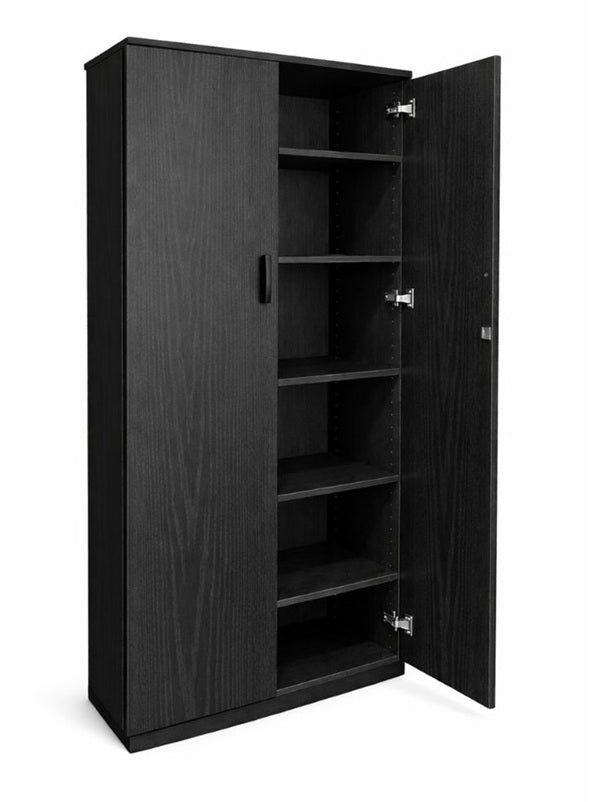Onyx two door cupboard-locking- 900 & 1800 high- Woodgrain Black Melamine finish