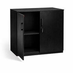 Onyx two door cupboard-locking- 900 & 1800 high- Woodgrain Black Melamine finish