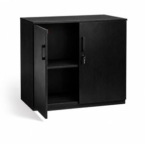 Onyx two door cupboard-locking- 900 & 1800 high- Woodgrain Black Melamine finish