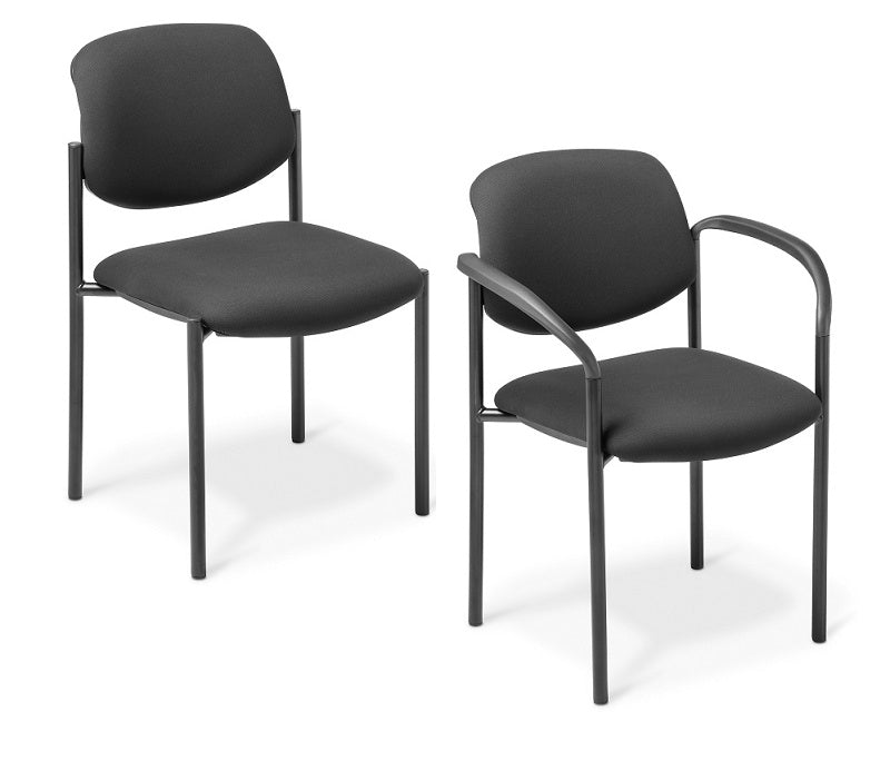 Pause stacker chair-stacks 6 high-wide seat -Black fabric only-steel tube frame-optional arms