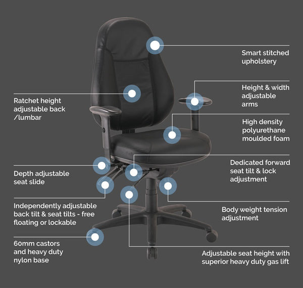 Persona 24/7 High back heavy duty Office chair with arms-AFRDI 142-Leather upholstery option