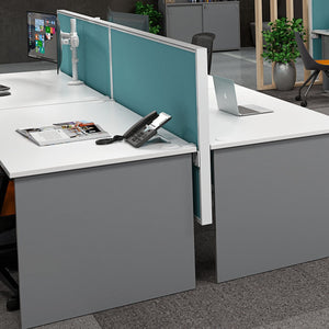 Studio 50 desk hung office partition | 50 mm thick clamp on pinnable screen panel|