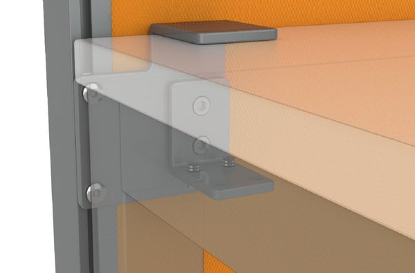 Studio 50 desk hung office partition | 50 mm thick clamp on pinnable screen panel|