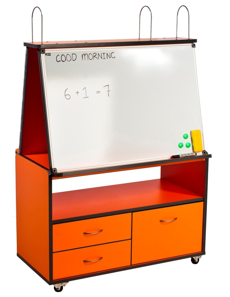 Teachers mobile station- NZ made mobile whiteboard-cork board- storage unit