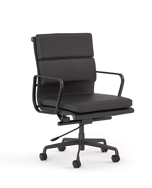 Vogue Executive leather chair-Eames soft pad replica genuine Black or Tan leather chair-