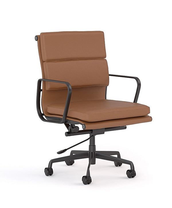 Vogue Executive leather chair-Eames soft pad replica genuine Black or Tan leather chair-