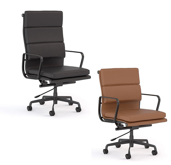 Vogue Executive leather chair-Eames soft pad replica genuine Black or Tan leather chair-