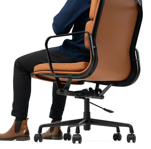 Vogue Executive leather chair-Eames soft pad replica genuine Black or Tan leather chair-