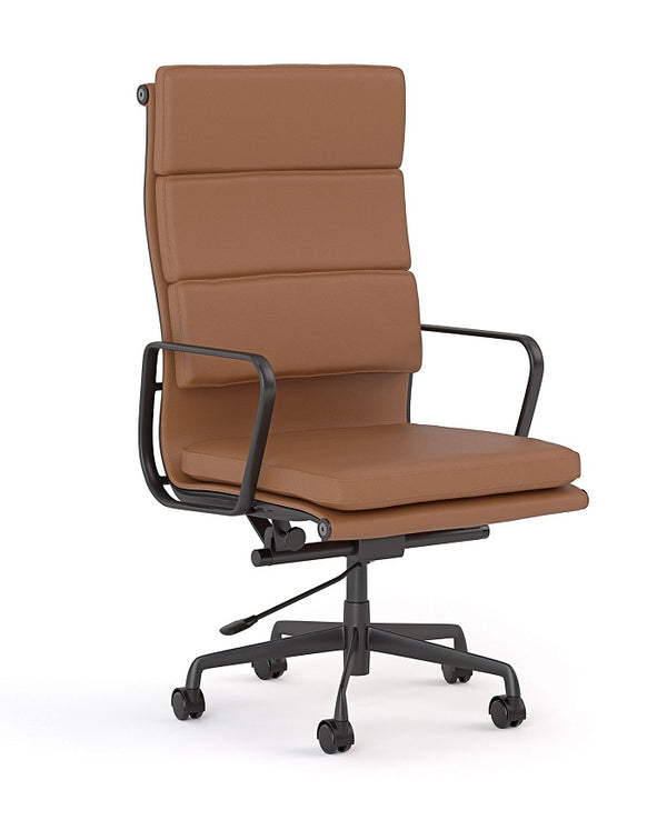 Vogue Executive leather chair-Eames soft pad replica genuine Black or Tan leather chair-