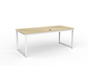 Anvil Desk-white frame-1800- Atlantic Oak top- front view.