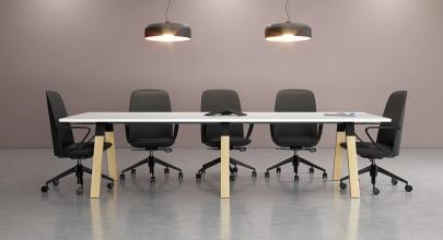 Ligna Boardroom Table-White top w Aero Mid back Leather chairs-