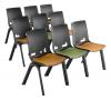 Hitch stacking 4 leg chair Black frame - Olive Green & Orange seat