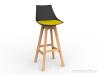 Luna Bar Stool Oak legs Black shell Bumble Bee yellow cushion