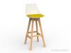 Luna Bar Stool Oak legs White shell Bumble Bee yellow cushion