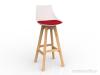Luna Bar Stool Oak legs White shell Chilli Red cushion