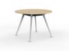 Team round meeting table- White frame with Nordic Maple top