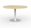 Cubit Polo round meeting table -1200-White base-Atlantic Oak top